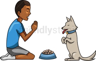 黑人和他的狗一起祈祷。PNG - JPG和矢量EPS文件格式(无限可扩展)。图像隔离在透明背景上。
