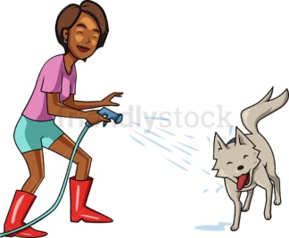 黑人妇女给她的狗泼水。PNG - JPG和矢量EPS文件格式(无限可扩展)。图像隔离在透明背景上。