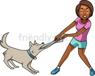 黑人妇女和她的狗搏斗。PNG - JPG和矢量EPS文件格式(无限可扩展)。图像隔离在透明背景上。