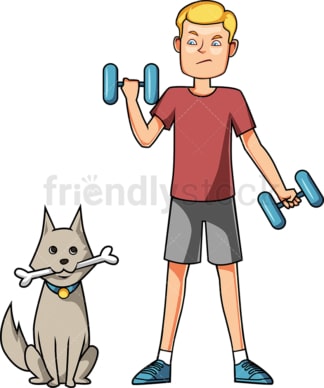 男人在他的狗旁边锻炼。PNG - JPG和矢量EPS文件格式(无限扩展)。图像隔离在透明背景上。