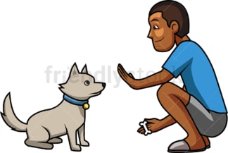 黑人正在训练他的狗。PNG - JPG和矢量EPS文件格式(无限可扩展)。图像隔离在透明背景上。