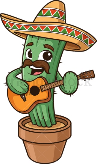 墨西哥仙人掌弹吉他。PNG - JPG和矢量EPS(无限可扩展)。