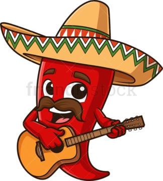 墨西哥红辣椒弹吉他。PNG - JPG和矢量EPS文件格式(无限可扩展)。图像隔离在透明背景上。