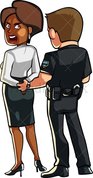 警察给黑人妇女戴上手铐。PNG - JPG和矢量EPS文件格式(无限可扩展)。图像隔离在透明背景上。