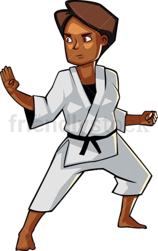 Schwarze Frau, die klassische Karatehaltung hält。PNG - JPG和Vektor-EPS-Dateiformate (unendlich skalierbar)。图片(Bild auf transparentem)