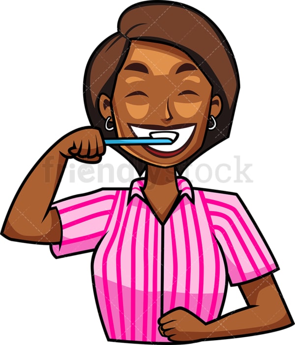 黑人妇女正在刷牙。PNG - JPG和矢量EPS文件格式(无限扩展)。图像隔离在透明背景上。