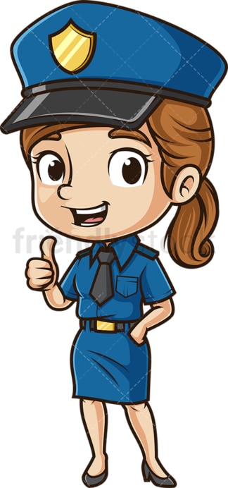 可爱的女警察竖起大拇指。PNG - JPG和矢量EPS(无限可扩展)。