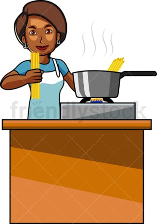 Zwarte vrouw pasta maken。PNG - JPG矢量EPS-bestandsindelingen(一个沙尔巴尔)。Afbeelding geïsoleerd op transparenante achtergrond。