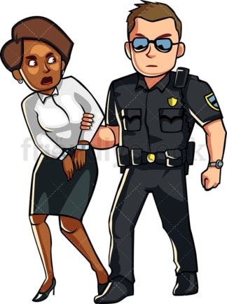警察逮捕黑人妇女。PNG - JPG和矢量EPS文件格式(无限扩展)。图像隔离在透明背景上。