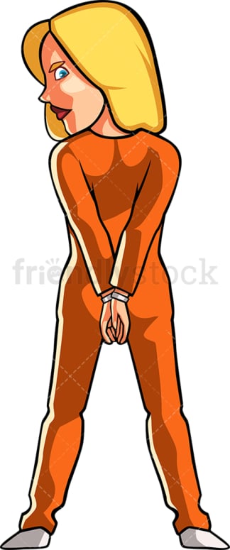 身穿橙色囚服的女囚犯。PNG - JPG和矢量EPS文件格式(无限可扩展)。图像隔离在透明背景上。