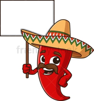 墨西哥红辣椒举着空白的牌子。PNG - JPG和矢量EPS文件格式(无限可扩展)。图像隔离在透明背景上。