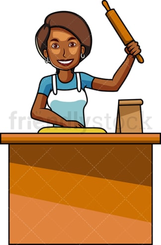 黑人妇女用擀面杖烘烤。PNG - JPG和向量EPS文件格式(可伸缩)。图像孤立在透明背景。