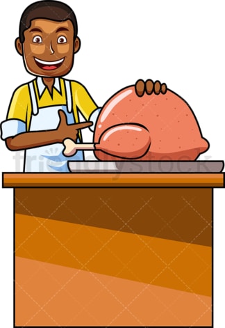黑人准备火鸡给烤箱。PNG - JPG和向量EPS文件格式(可伸缩)。图像孤立在透明背景。