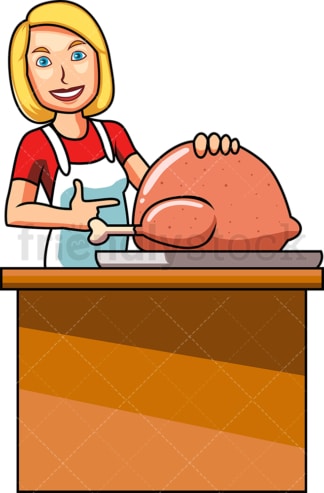 白人妇女烹饪火鸡。PNG - JPG和向量EPS文件格式(可伸缩)。图像孤立在透明背景。