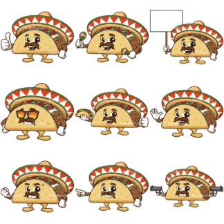 卡通墨西哥玉米卷人物。PNG - JPG和无限可伸缩的矢量EPS -白色或透明的背景。