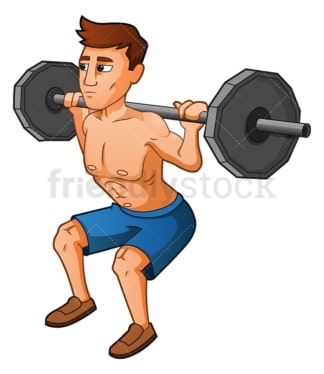 肌肉发达的男子用杠铃执行深蹲。PNG - JPG和矢量EPS(无限扩展)。