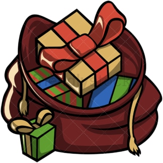打开圣诞老人装圣诞礼物的袋子。PNG - JPG和矢量EPS文件格式(无限可扩展)。图像隔离在透明背景上。
