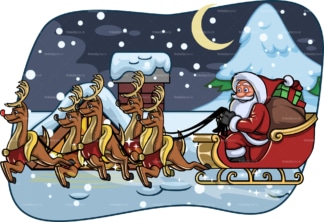 圣诞老人坐在屋顶上的雪橇上。PNG - JPG和矢量EPS文件格式(无限可扩展)。图像隔离在透明背景上。