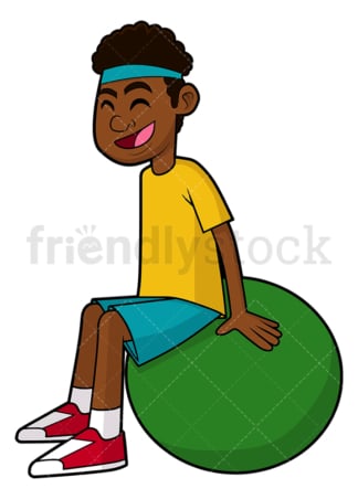 一个黑人拿着健身球做普拉提。PNG - JPG和矢量EPS文件格式(无限扩展)。在透明背景上隔离图像。