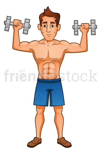 肌肉发达的男人用哑铃压肩膀。PNG - JPG和矢量EPS(无限扩展)。