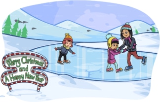 妈妈和孩子在圣诞节滑冰。PNG - JPG和矢量EPS文件格式(无限扩展)。图像隔离在透明背景上。