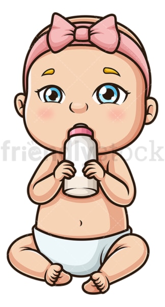 女婴正在喝瓶装牛奶。PNG - JPG和矢量EPS(无限扩展)。