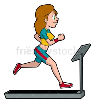 妇女在跑步机上跑步。PNG - JPG和矢量EPS文件格式(无限扩展)。图像隔离在透明背景上。