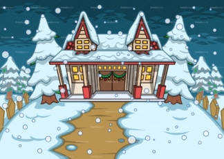房子和院子覆盖在雪的背景。PNG - JPG和矢量EPS文件格式(无限扩展)。图像隔离在透明背景上。