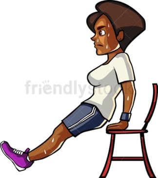 一个黑人妇女在做椅子下沉。PNG - JPG和矢量EPS文件格式(无限可扩展)。图像隔离在透明背景上。