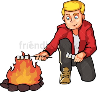 篝火旁烤棉花糖的男人。PNG - JPG和矢量EPS文件格式(无限可扩展)。图像隔离在透明背景上。