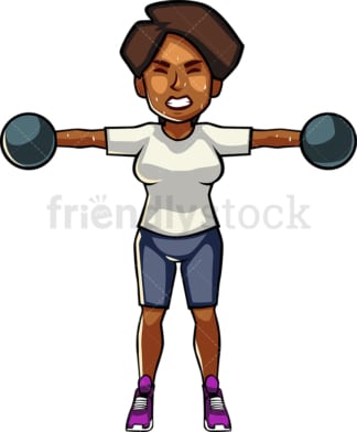 一个黑人妇女用哑铃锻炼。PNG - JPG和矢量EPS文件格式(无限扩展)。图像隔离在透明背景上。