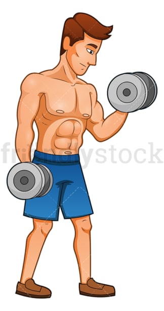 肌肉发达的男人用哑铃锻炼肱二头肌。PNG - JPG和矢量EPS(无限扩展)。