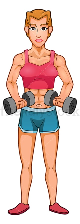肌肉发达的女人用哑铃锻炼。PNG - JPG和矢量EPS(无限扩展)。