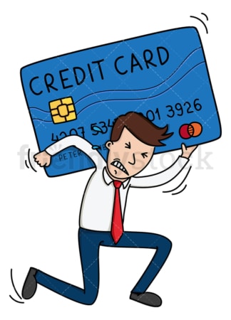 商人欠了一大笔信用卡债务。PNG - JPG和矢量EPS(无限可扩展)。