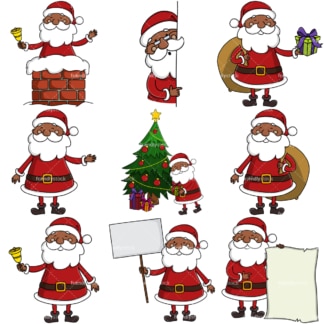 黑色圣诞老人剪贴包。PNG - JPG和无限可伸缩的矢量EPS -在白色或透明的背景。