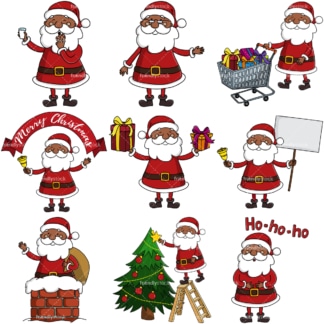 黑色圣诞老人矢量图片包。PNG - JPG和无限可缩放矢量EPS -白色或透明背景。