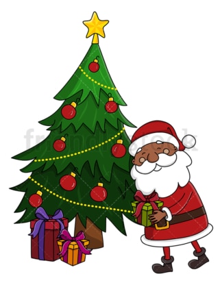 黑色圣诞老人在圣诞树下留下礼物。PNG - JPG和矢量EPS(无限可扩展)。
