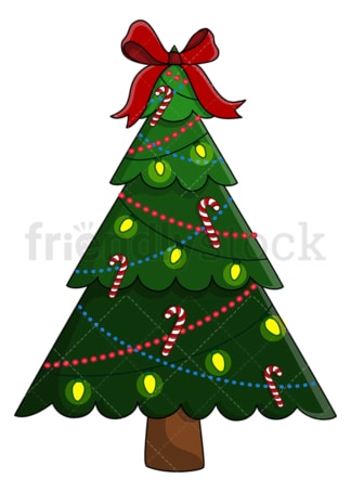 圣诞树上有大大的红丝带和糖果。PNG - JPG和矢量EPS(无限扩展)。