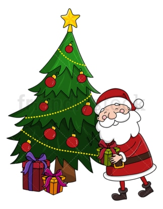 圣诞老人在圣诞树下留下礼物。PNG - JPG和矢量EPS(无限扩展)。