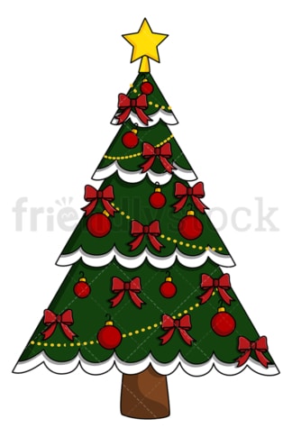 挂着红丝带和装饰品的圣诞树。PNG - JPG和矢量EPS(无限扩展)。