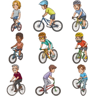 男子骑自行车剪贴包。PNG - JPG和无限可伸缩的矢量EPS -在白色或透明的背景。