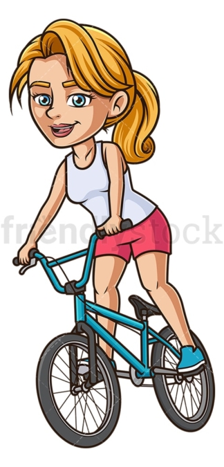 年轻女子骑小轮车。PNG - JPG和矢量EPS(无限扩展)。