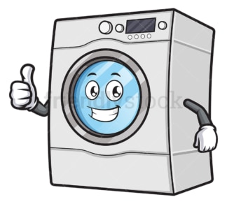 洗衣机吉祥物竖起大拇指。PNG - JPG和矢量EPS(无限可扩展)。