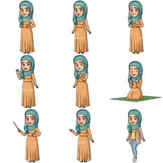 穆斯林妇女矢量束。PNG - JPG和无限可伸缩的矢量EPS -白色或透明的背景。