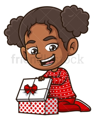 黑人女孩打开礼物。PNG - JPG和矢量EPS(无限扩展)。