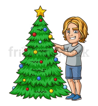 男人在装饰圣诞树。PNG - JPG和矢量EPS(无限可扩展)。