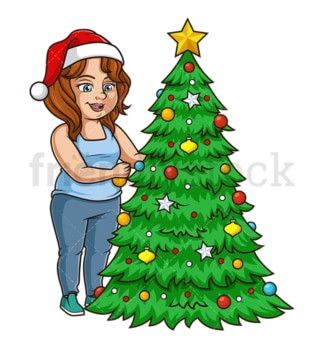 胖乎乎的女孩装饰圣诞树。PNG - JPG和矢量EPS(无限扩展)。