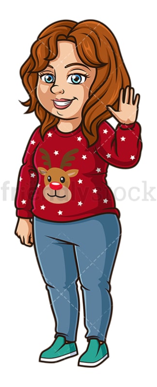 胖乎乎的女孩丑陋的圣诞毛衣。PNG - JPG和矢量EPS(无限扩展)。