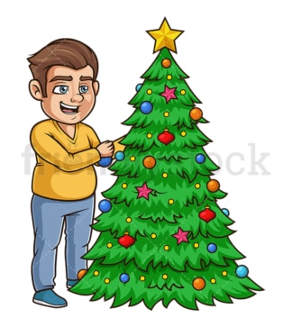 胖乎乎的家伙在装饰圣诞树。PNG - JPG和矢量EPS(无限扩展)。
