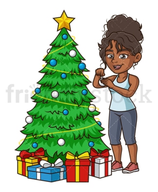 黑人妇女装饰圣诞树。PNG - JPG和矢量EPS(无限扩展)。